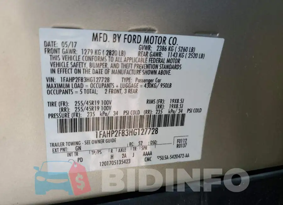 1FAHP2F83HG127728 Photo# 12
