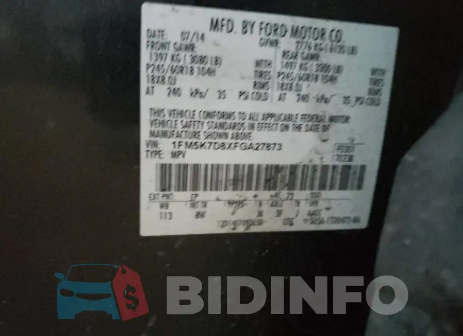 1FM5K7D8XFGA27873 Photo# 13