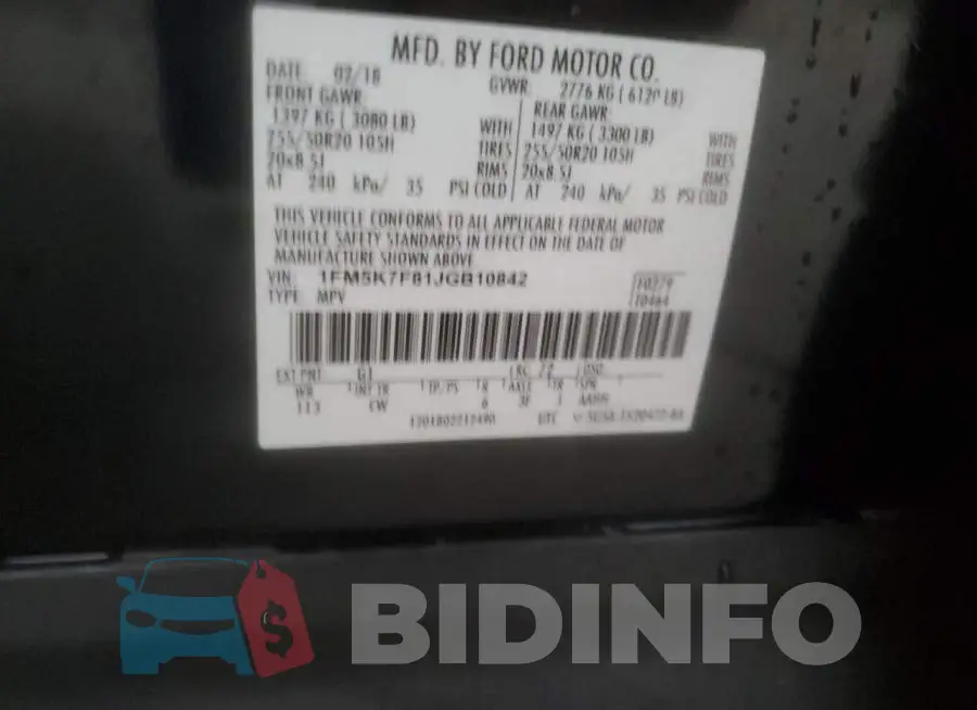 1FM5K7F81JGB10842 Photo# 13