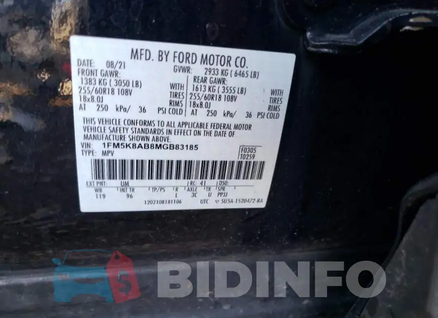 1FM5K8AB8MGB83185 Photo# 13