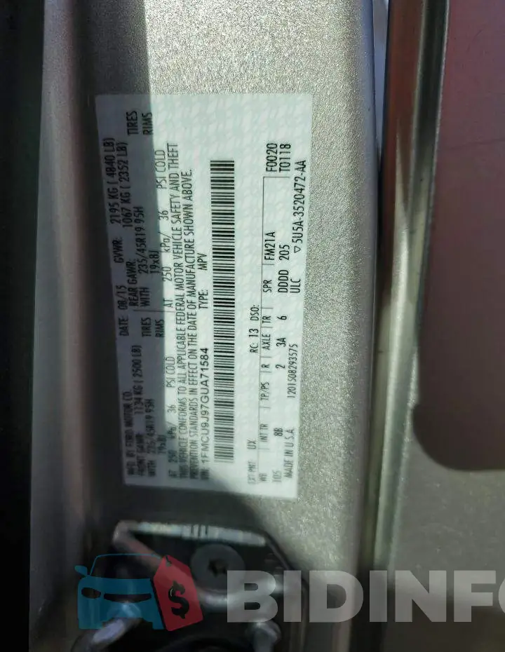 1FMCU9J97GUA71584 Photo# 13