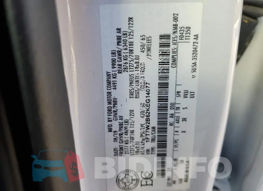 1FT7W2B62KEG14077 Photo# 12