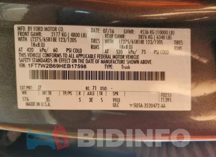 1FT7W2B69HEB17598 Photo# 13