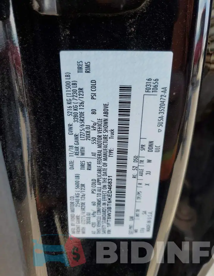 1FT8W3BT6KED46831 Photo# 12