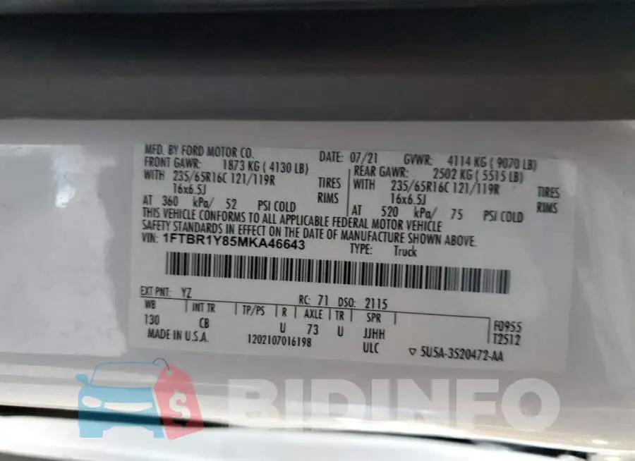 1FTBR1Y85MKA46643 Photo# 13