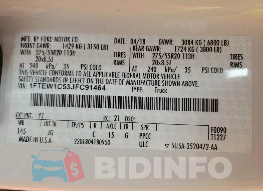 1FTEW1C53JFC91464 Photo# 12