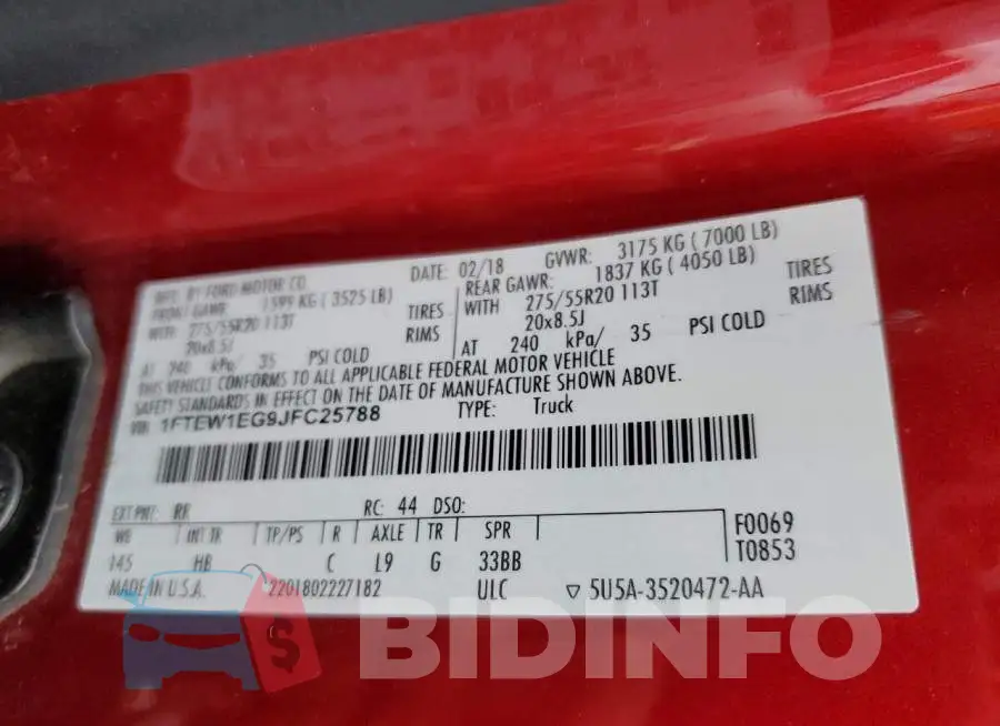 1FTEW1EG9JFC25788 Photo# 12