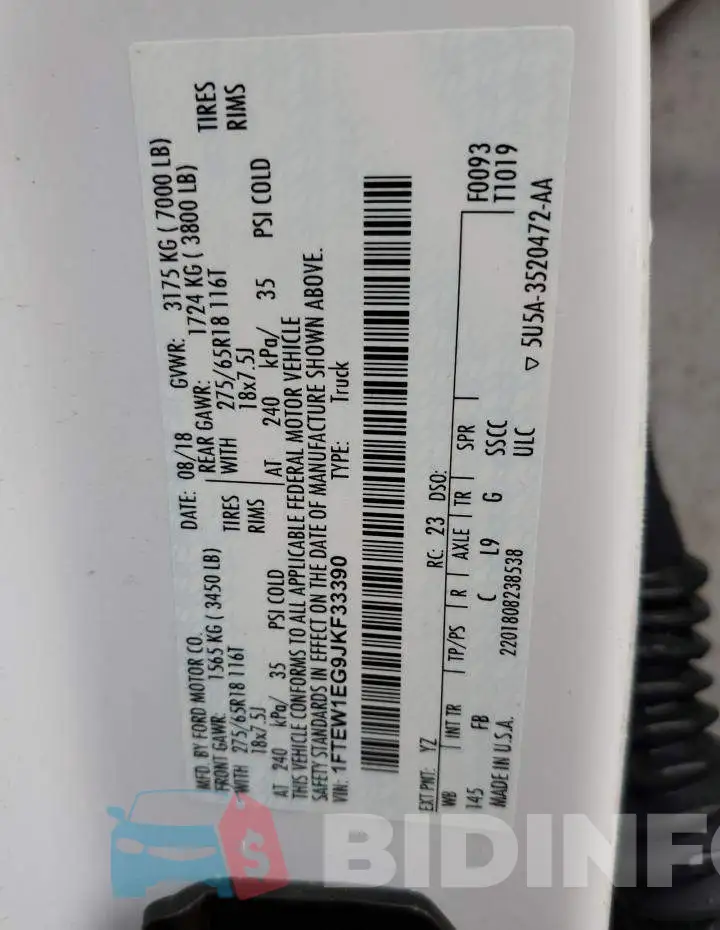 1FTEW1EG9JKF33390 Photo# 13