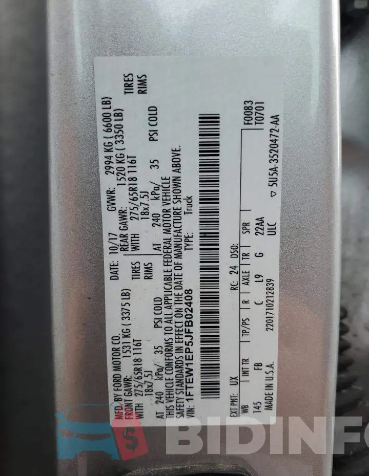 1FTEW1EP5JFB02408 Photo# 12