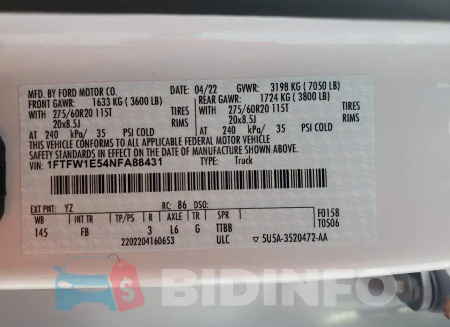 1FTFW1E54NFA88431 Photo# 13