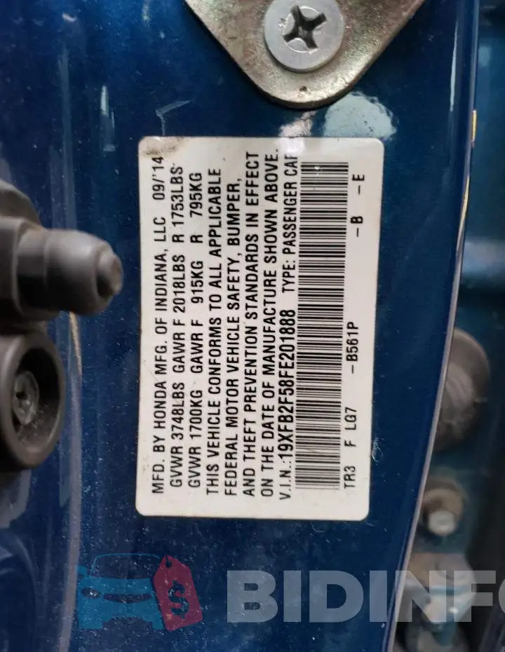 19XFB2F58FE201888 Photo# 12