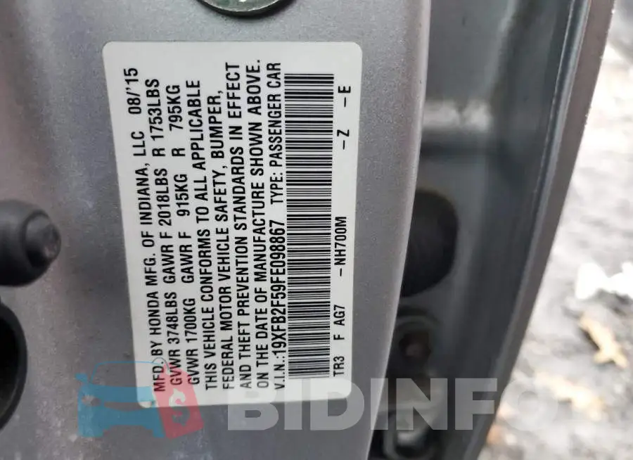19XFB2F59FE098867 Photo# 13