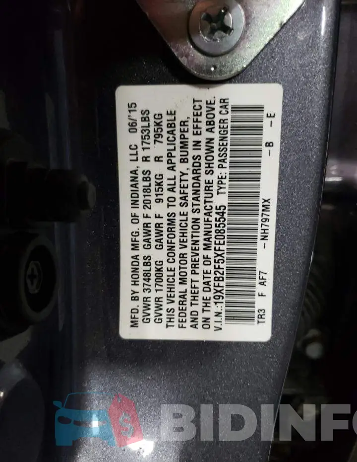 19XFB2F5XFE085545 Photo# 12