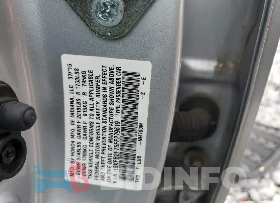 19XFB2F76FE279619 Photo# 12