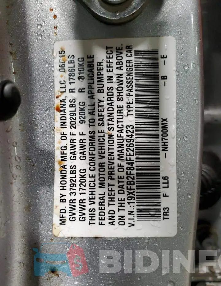 19XFB2F84FE269423 Photo# 12