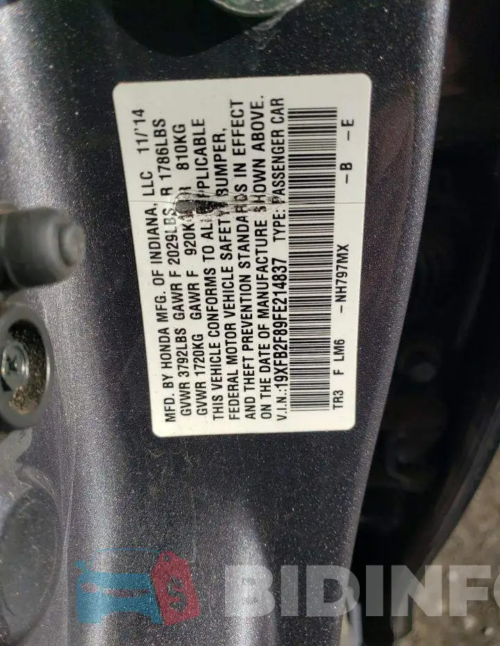 19XFB2F89FE214837 Photo# 12