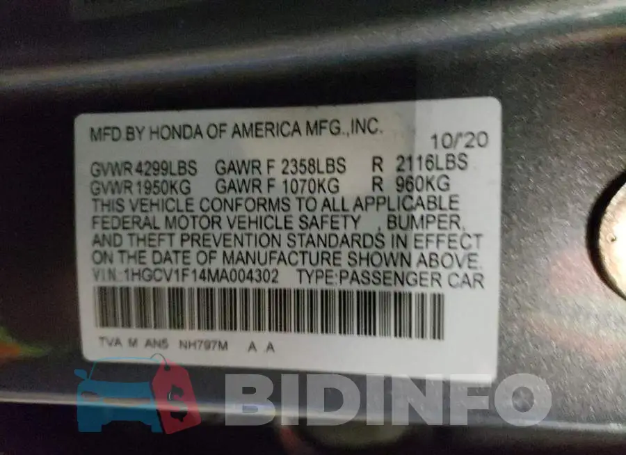 1HGCV1F14MA004302 Photo# 13