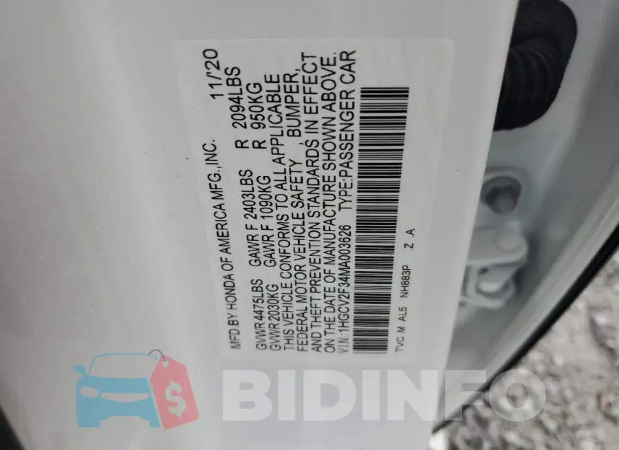 1HGCV2F34MA003626 Photo# 12