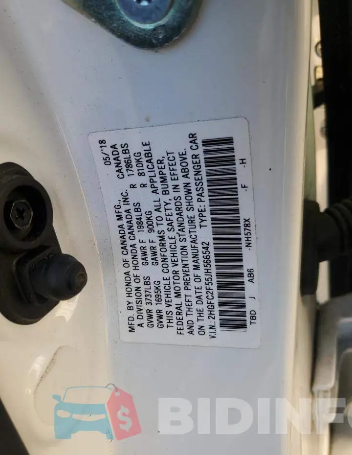 2HGFC2F55JH566542 Photo# 13