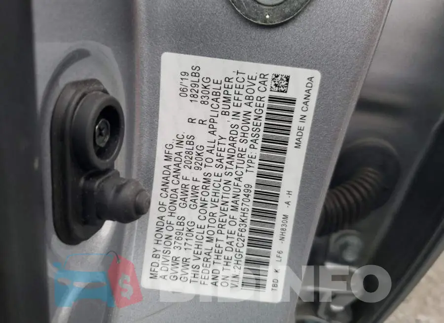 2HGFC2F63KH570499 Photo# 12