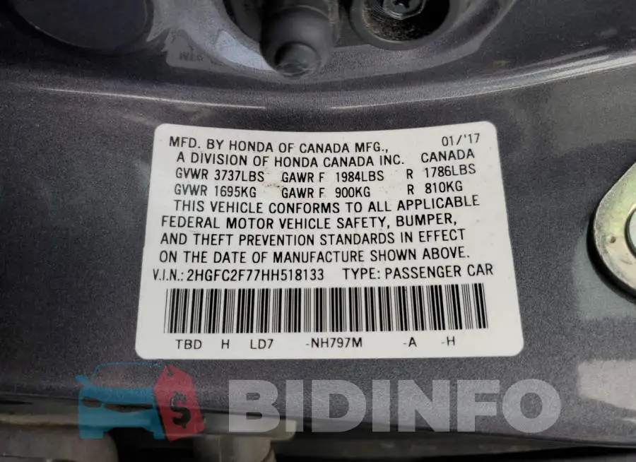 2HGFC2F77HH518133 Photo# 12