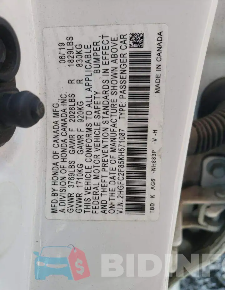 2HGFC2F85KH571087 Photo# 12
