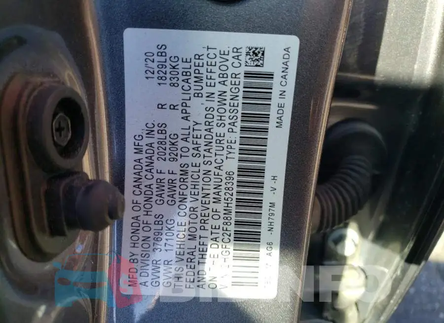 2HGFC2F88MH528396 Photo# 12