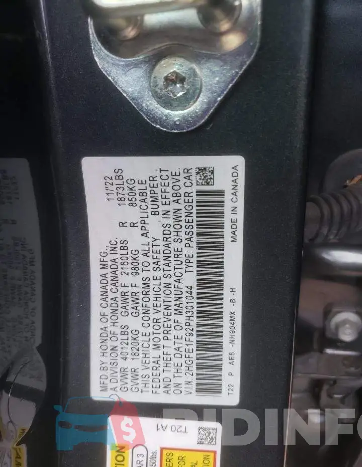 2HGFE1F92PH301044 Photo# 13
