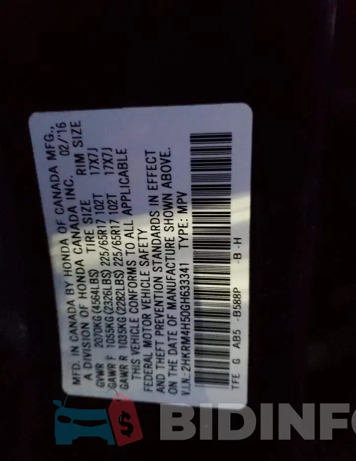 2HKRM4H50GH633341 Photo# 13