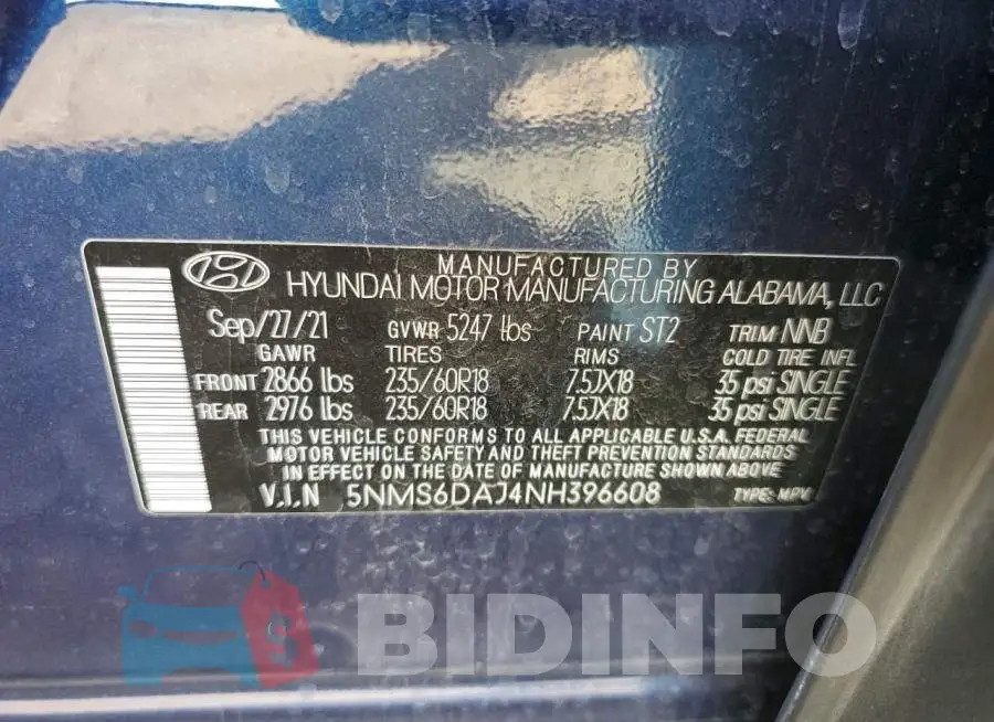5NMS6DAJ4NH396608 Photo# 12