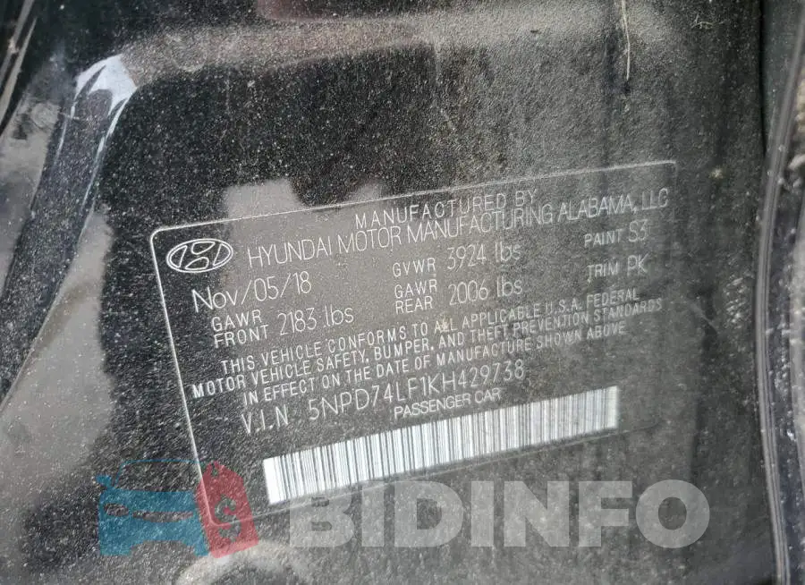 5NPD74LF1KH429738 Photo# 12
