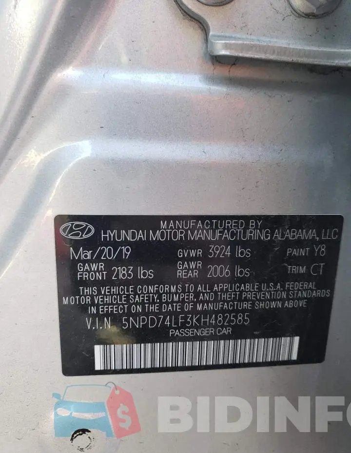5NPD74LF3KH482585 Photo# 13