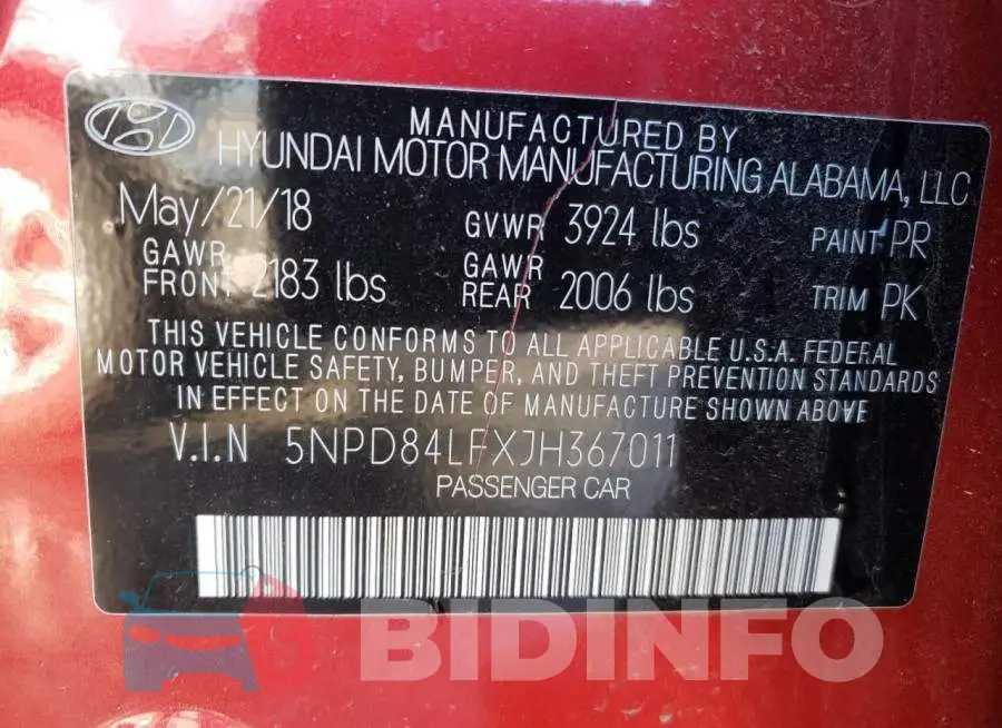 5NPD84LFXJH367011 Photo# 12