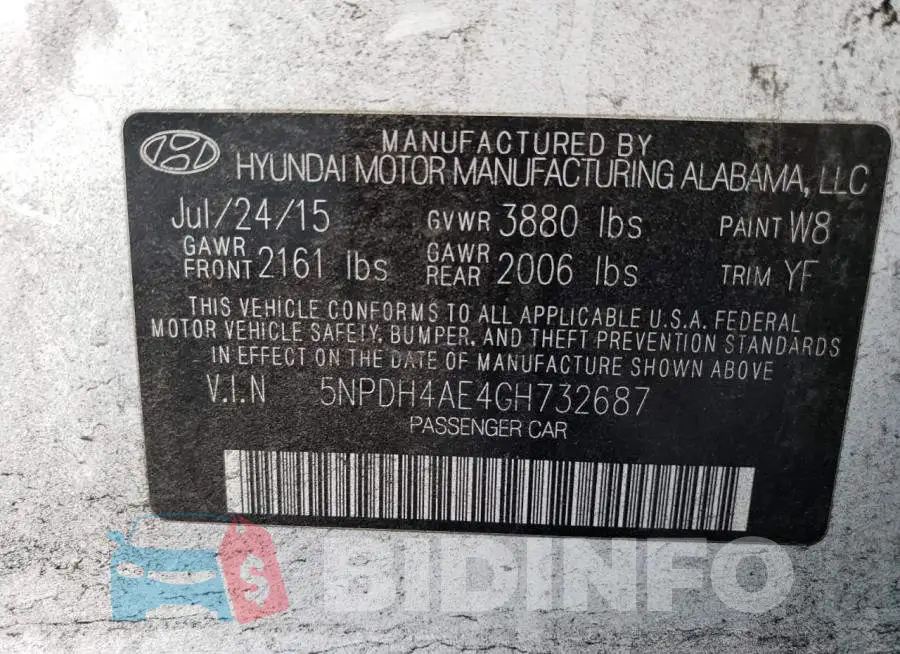 5NPDH4AE4GH732687 Photo# 12