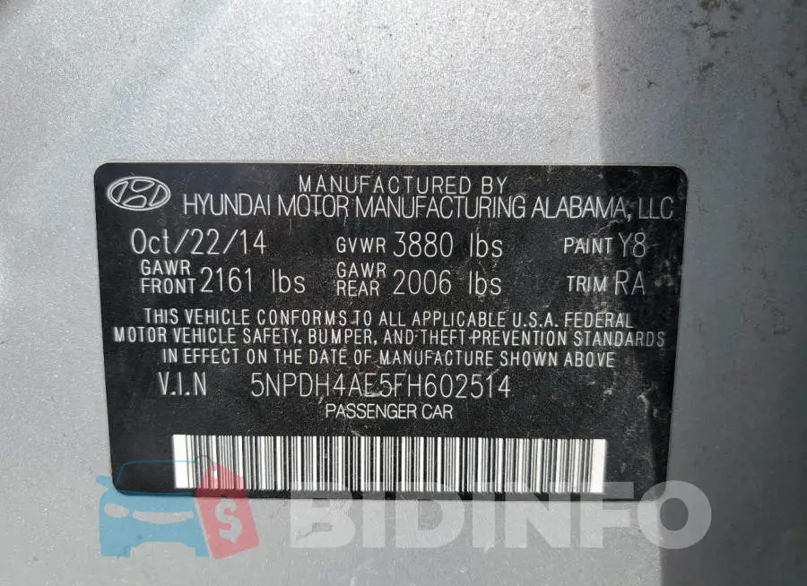 5NPDH4AE5FH602514 Photo# 13