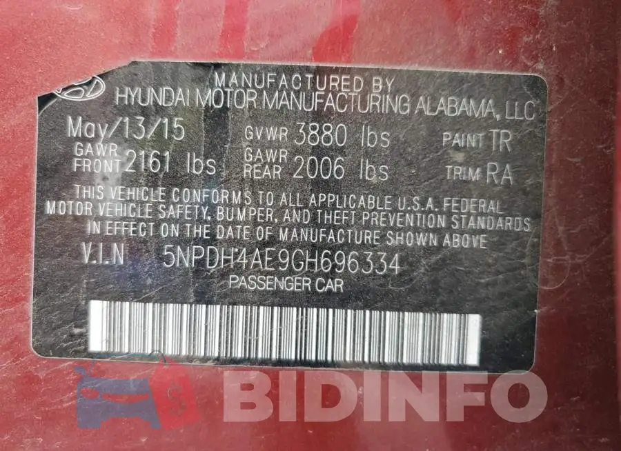5NPDH4AE9GH696334 Photo# 12
