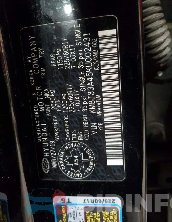 KM8J33A45KU002431 Photo# 13