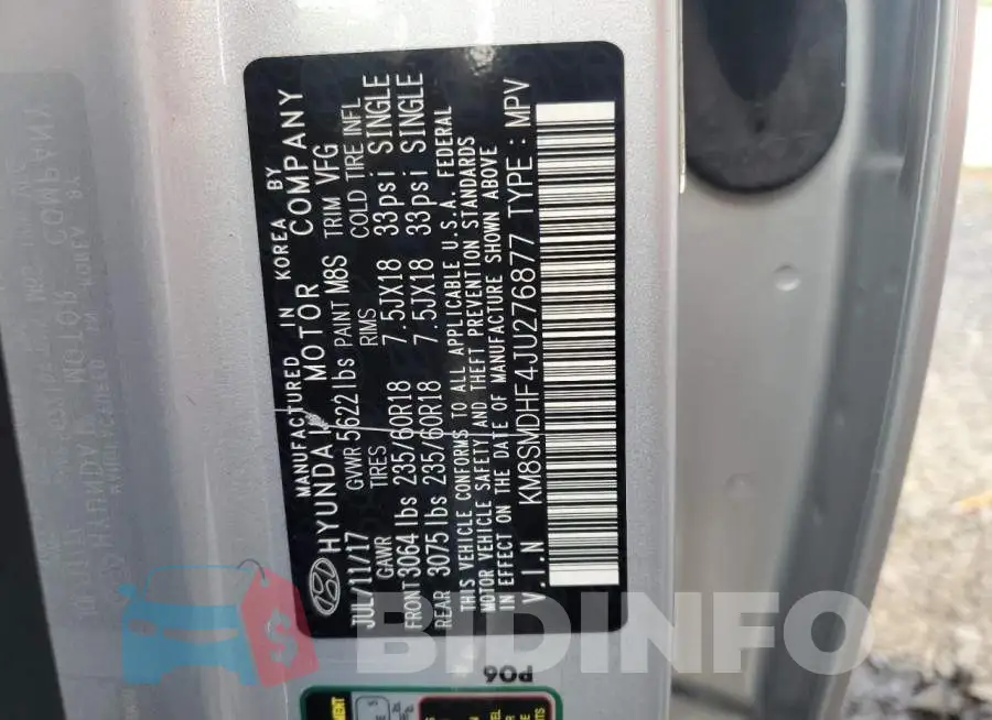 KM8SMDHF4JU276877 Photo# 13