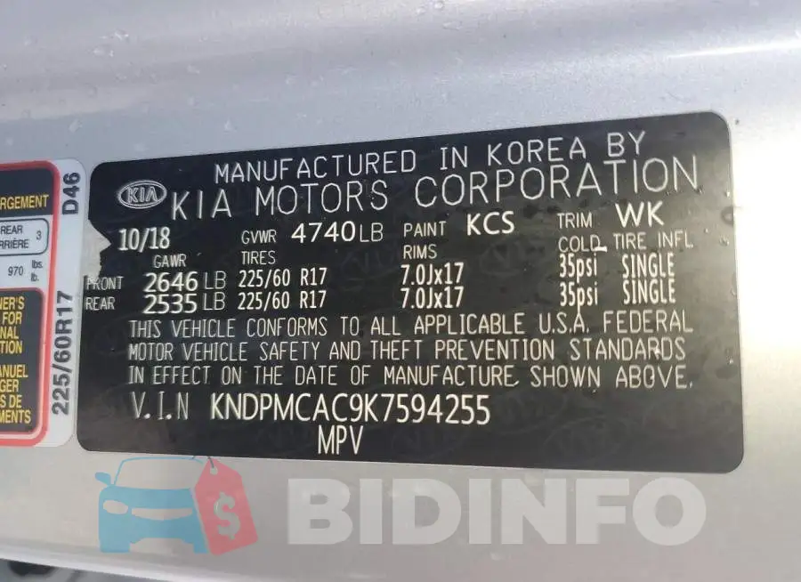 KNDPMCAC9K7594255 Photo# 13
