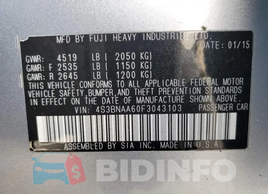4S3BNAA60F3043103 Photo# 13