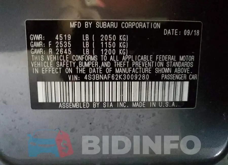 4S3BNAF62K3009280 Photo# 12