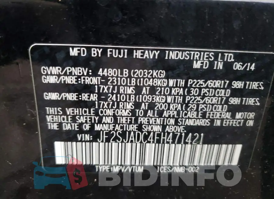 JF2SJADC4FH471421 Photo# 13