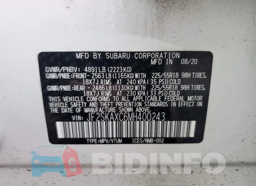JF2SKAXC6MH400243 Photo# 13