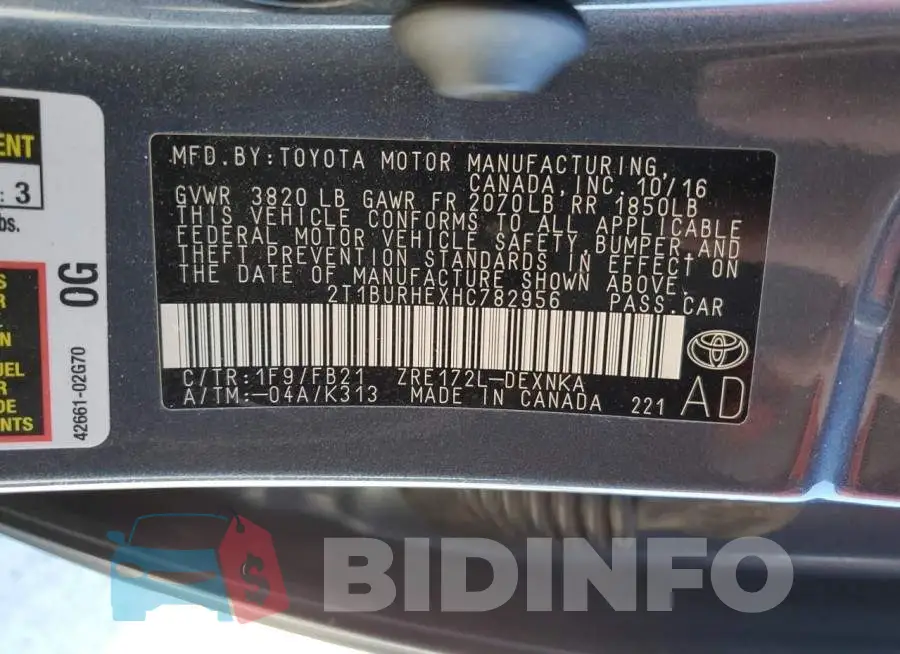 2T1BURHEXHC782956 Photo# 12