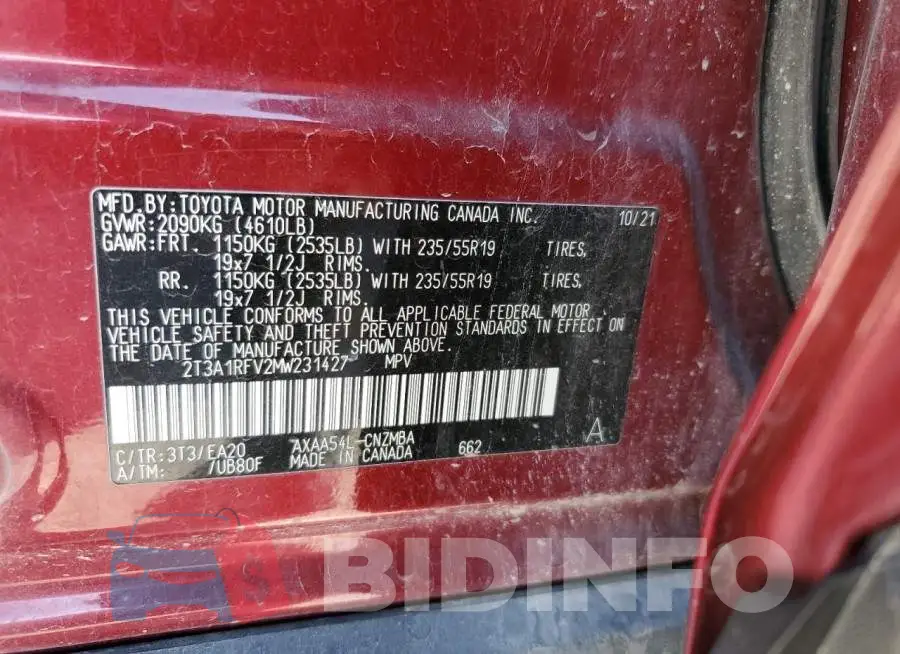 2T3A1RFV2MW231427 Photo# 13