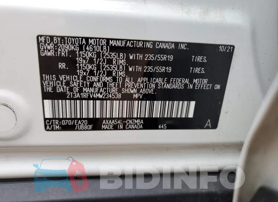2T3A1RFV4MW234538 Photo# 12