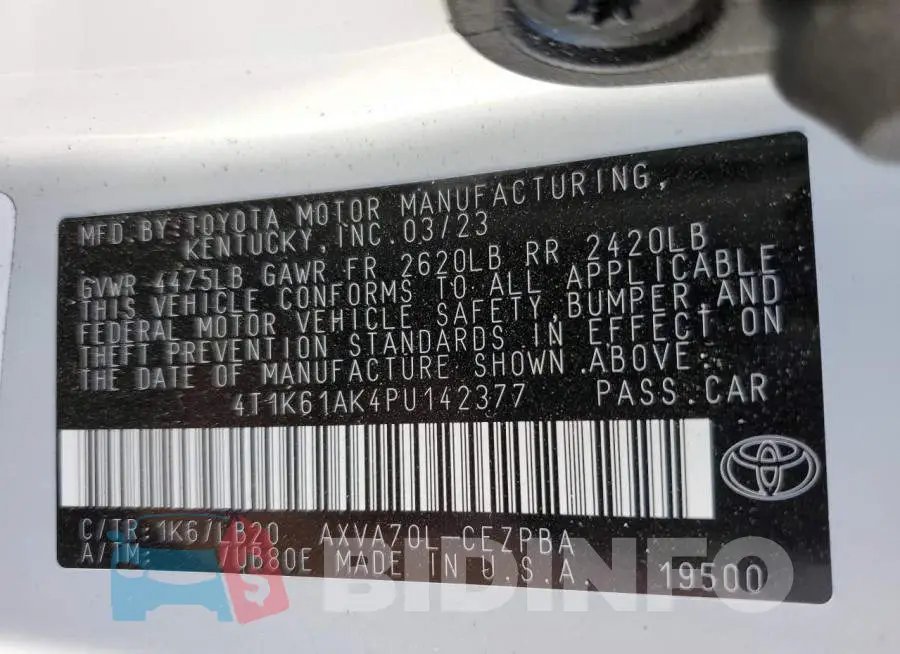 4T1K61AK4PU142377 Photo# 12