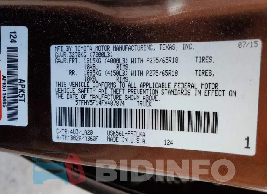 5TFHY5F14FX487874 Photo# 12