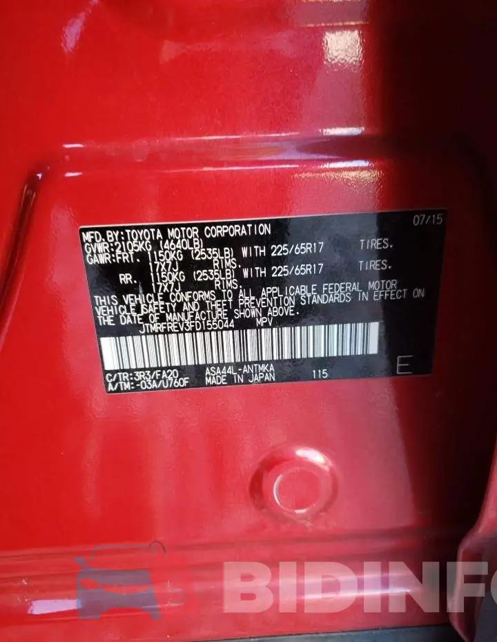 JTMRFREV3FD155044 Photo# 13