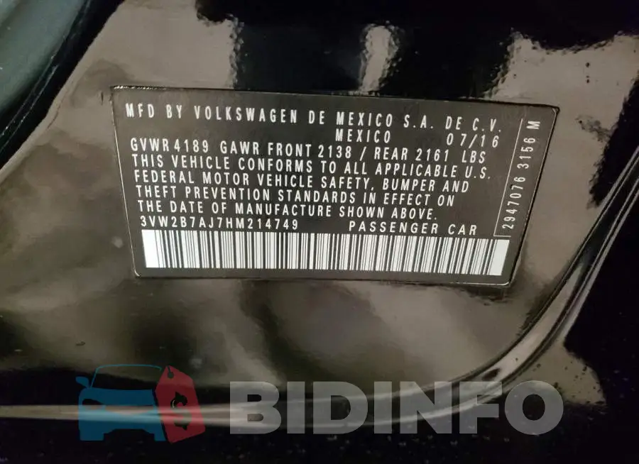 3VW2B7AJ7HM214749 Photo# 12